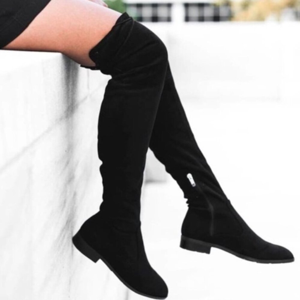 Marc Fisher Yuna Black Faux Suede Over the Knee Boots Size 8